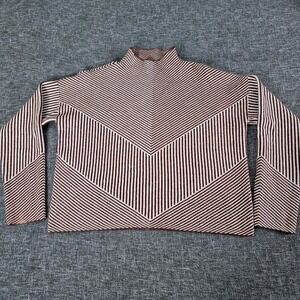 Cynthia Rowley Womens XL Mock Neck Chevron Striped Knit Sweater Brown Cream